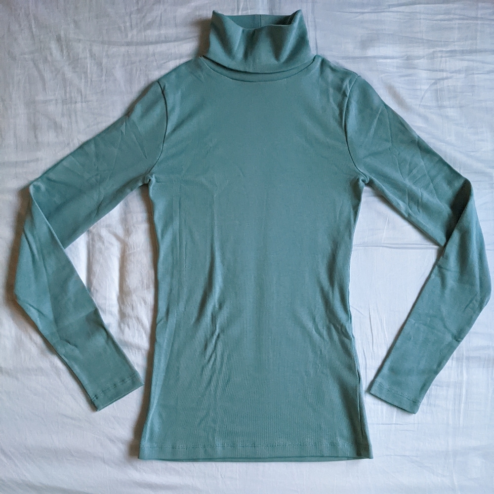 JCrew Perfect Fit Ribbed Turtleneck Long Sleeve Cotton Blue BL113 NWT XXS Women